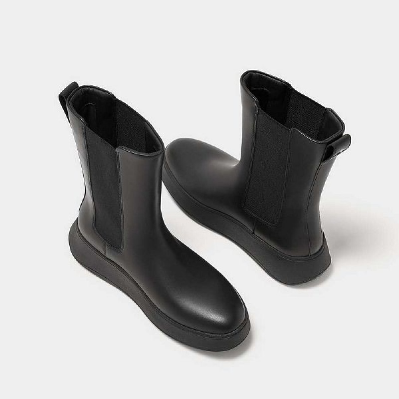 FitFlop F-Mode Leather Flatform High Women's Chelsea Boots Black | 254UFZQIP