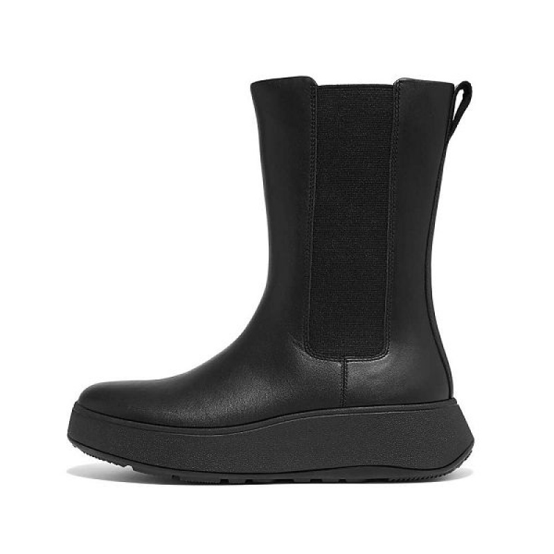 FitFlop F-Mode Leather Flatform High Women\'s Chelsea Boots Black | 254UFZQIP