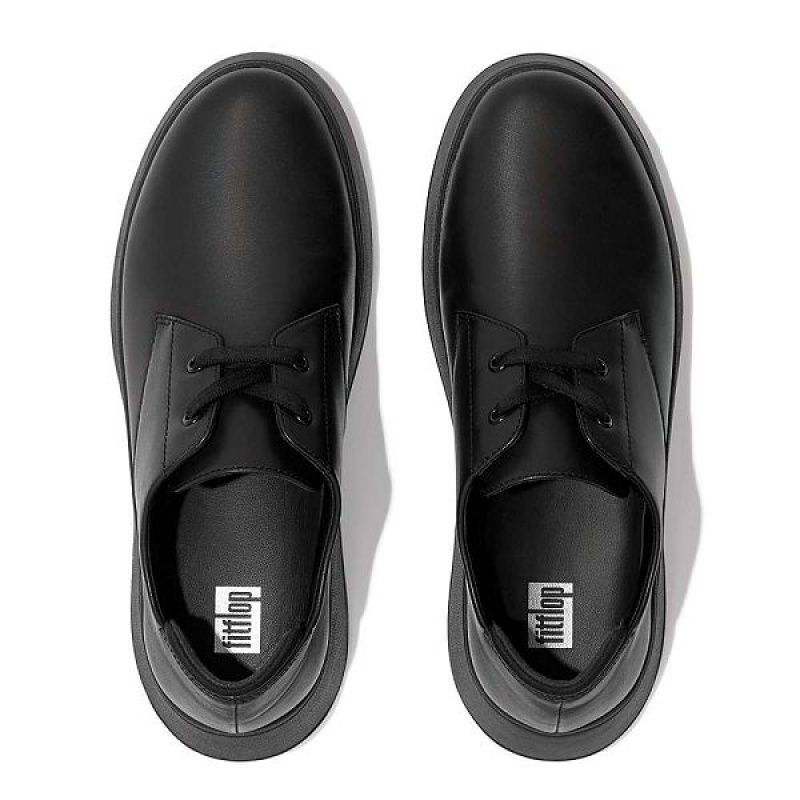 FitFlop F-Mode Leather Flatform Lace Up Women's Derby Shoes Black | 306TWOIDV