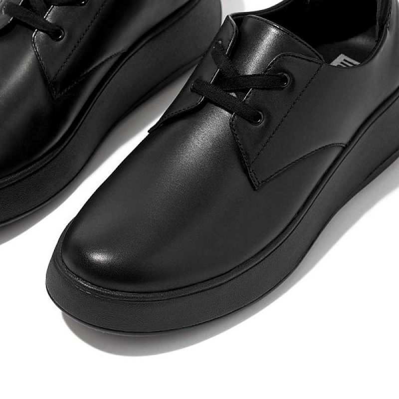 FitFlop F-Mode Leather Flatform Lace Up Women's Derby Shoes Black | 306TWOIDV