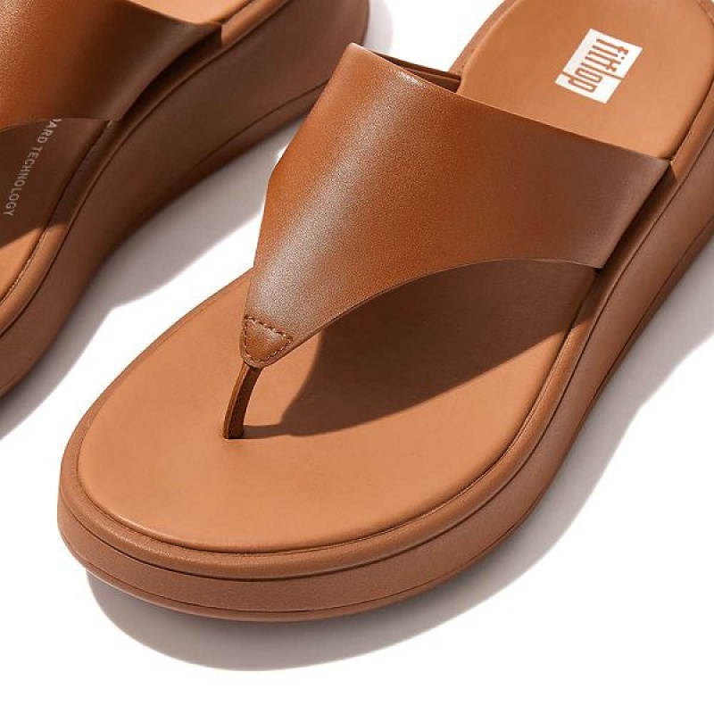 FitFlop F-Mode Leather Flatform Toe-Post Women's Sandals Light Brown | 172FLZRWT