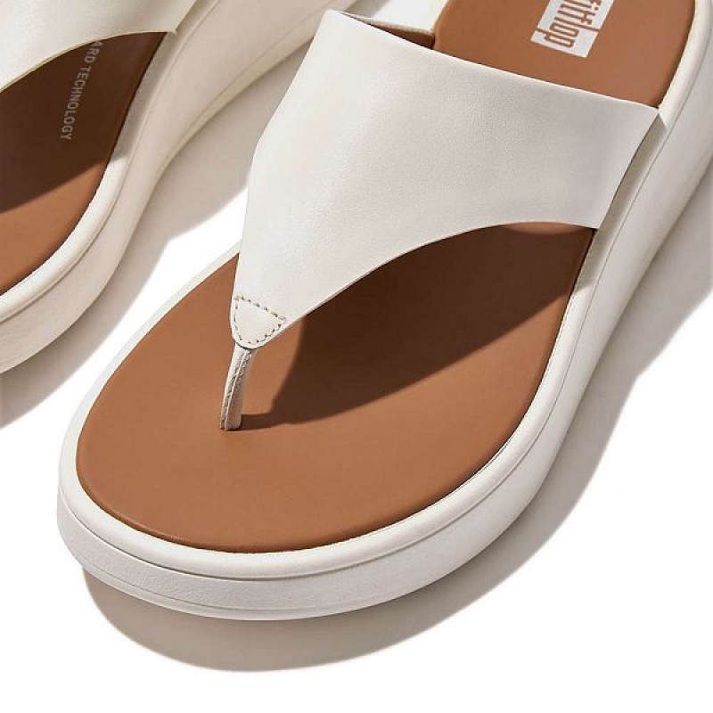 FitFlop F-Mode Leather Flatform Toe-Post Women's Sandals Cream | 845CTRESG