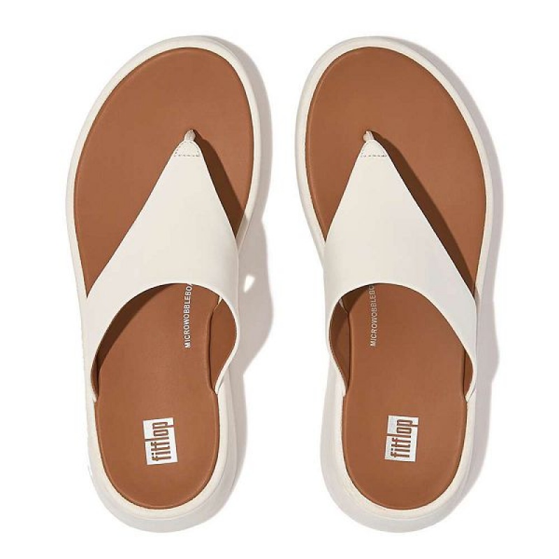 FitFlop F-Mode Leather Flatform Toe-Post Women's Sandals Cream | 845CTRESG