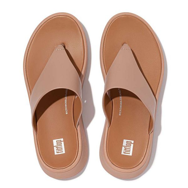 FitFlop F-Mode Leather Flatform Toe-Post Women's Sandals Beige | 012HSDAOL