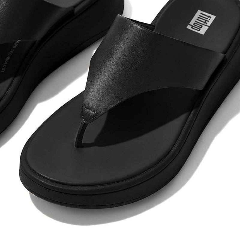 FitFlop F-Mode Leather Flatform Toe-Post Women's Sandals Black | 901MLNUSJ