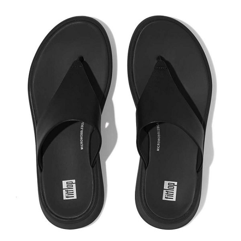 FitFlop F-Mode Leather Flatform Toe-Post Women's Sandals Black | 901MLNUSJ