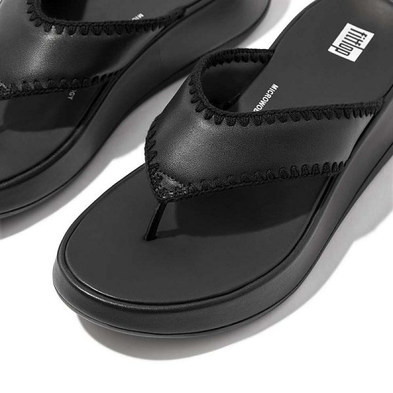 FitFlop F-Mode Leather Flatform Toe-Post Women's Sandals Black | 321NWIUCM