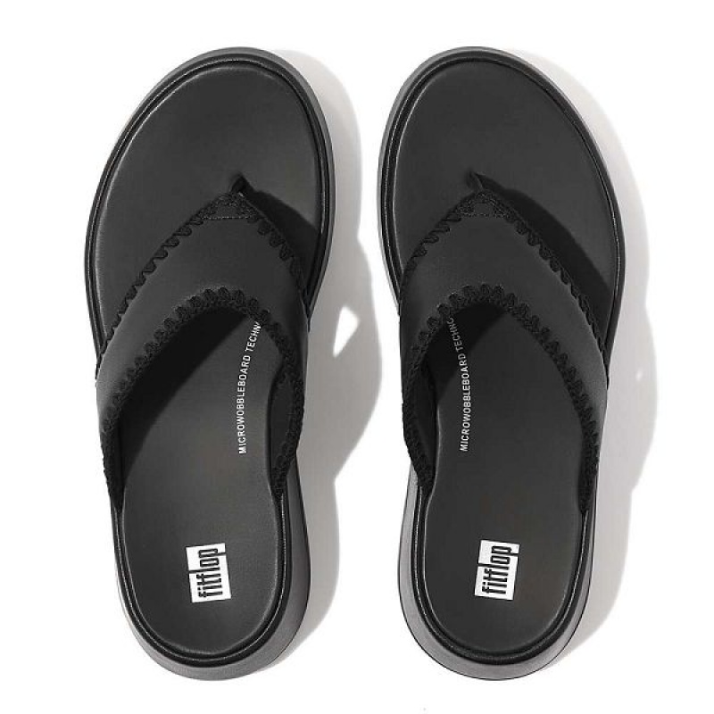 FitFlop F-Mode Leather Flatform Toe-Post Women's Sandals Black | 321NWIUCM