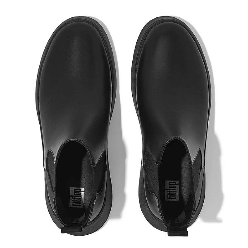 FitFlop F-Mode Leather Flatform Women's Chelsea Boots Black | 075DSYHBU