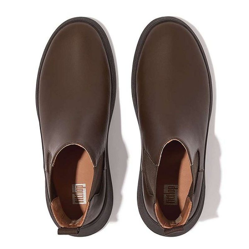 FitFlop F-Mode Leather Flatform Women's Chelsea Boots Brown | 751NRCVEI