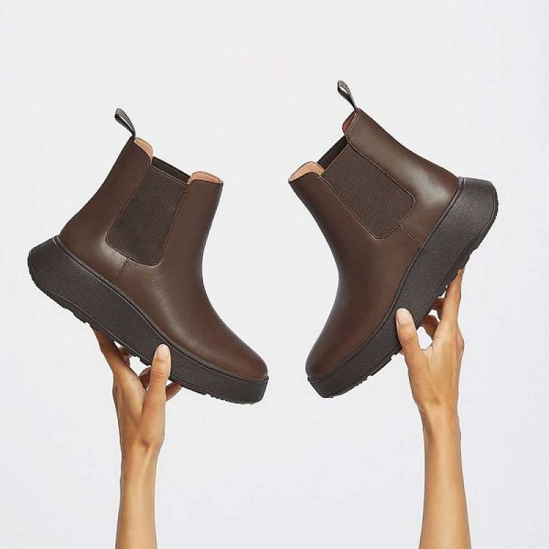 FitFlop F-Mode Leather Flatform Women's Chelsea Boots Brown | 751NRCVEI