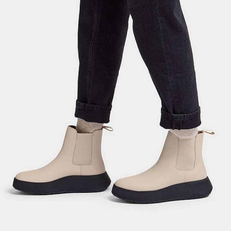 FitFlop F-Mode Leather Flatform Women's Chelsea Boots Grey / Beige | 915PXSVUJ