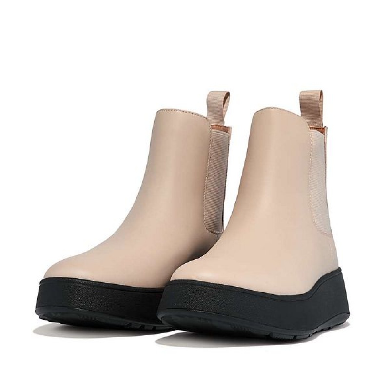 FitFlop F-Mode Leather Flatform Women's Chelsea Boots Grey / Beige | 915PXSVUJ