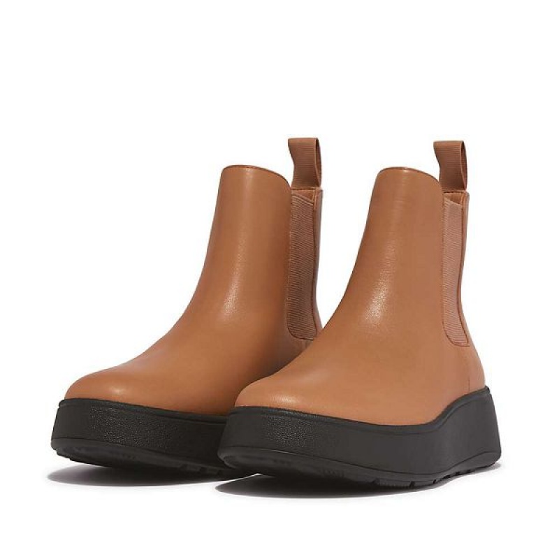 FitFlop F-Mode Leather Flatform Women's Chelsea Boots Brown | 507EPFUMT