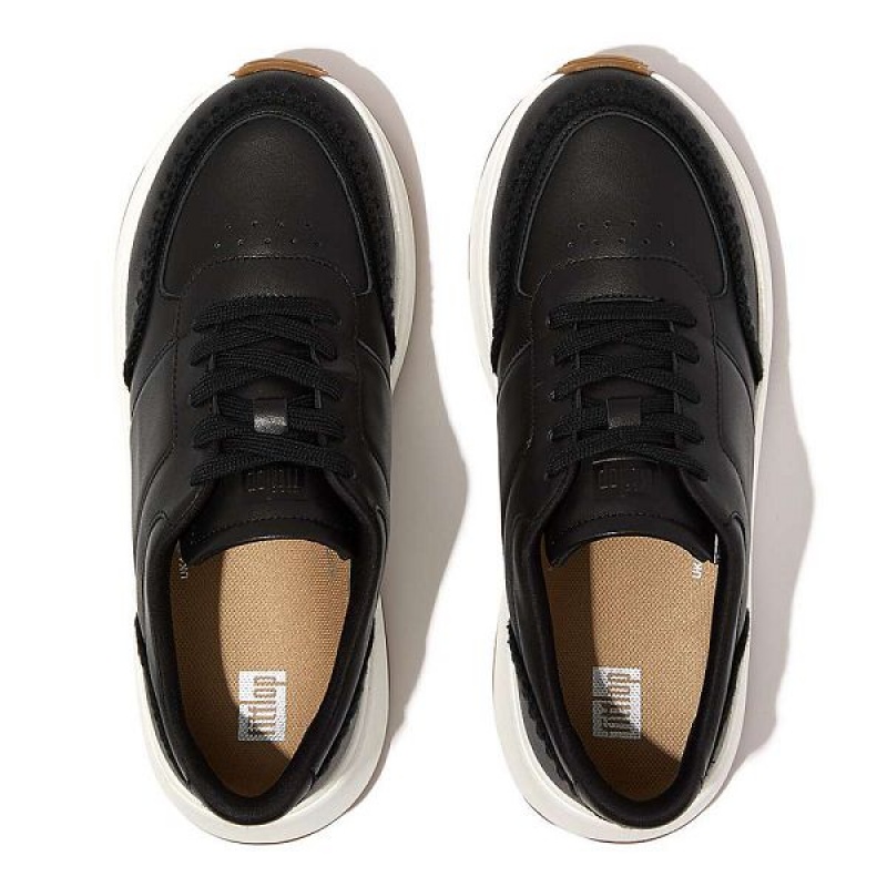 FitFlop F-Mode Leather Flatform Women's Sneakers Black | 390KCRANL