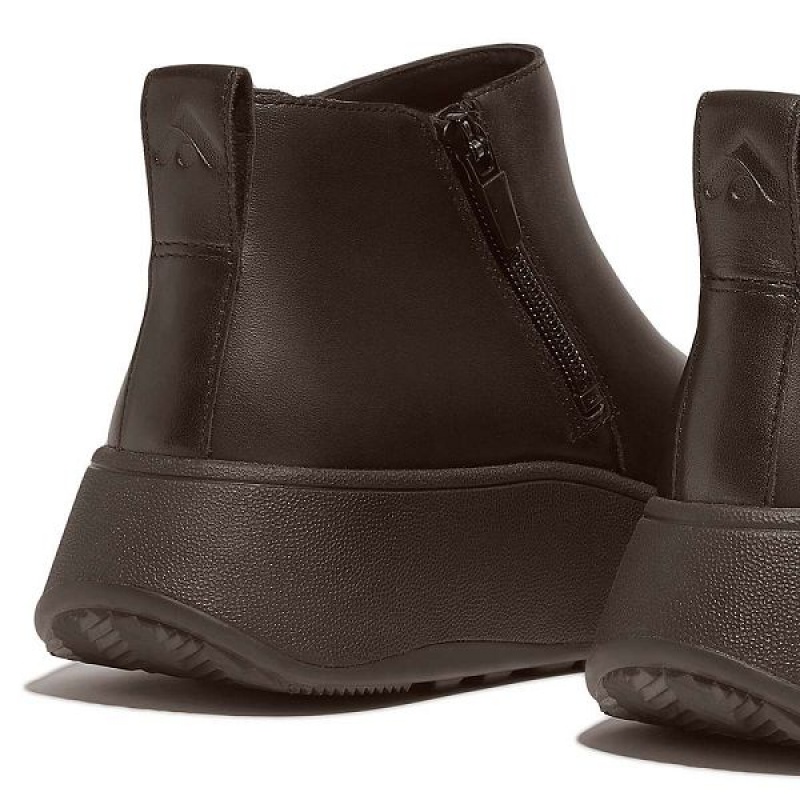 FitFlop F-Mode Leather Flatform Zip Women's Ankle Boots Brown | 783ELSNPY