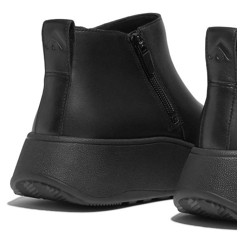 FitFlop F-Mode Leather Flatform Zip Women's Ankle Boots Black | 349WUAEZI