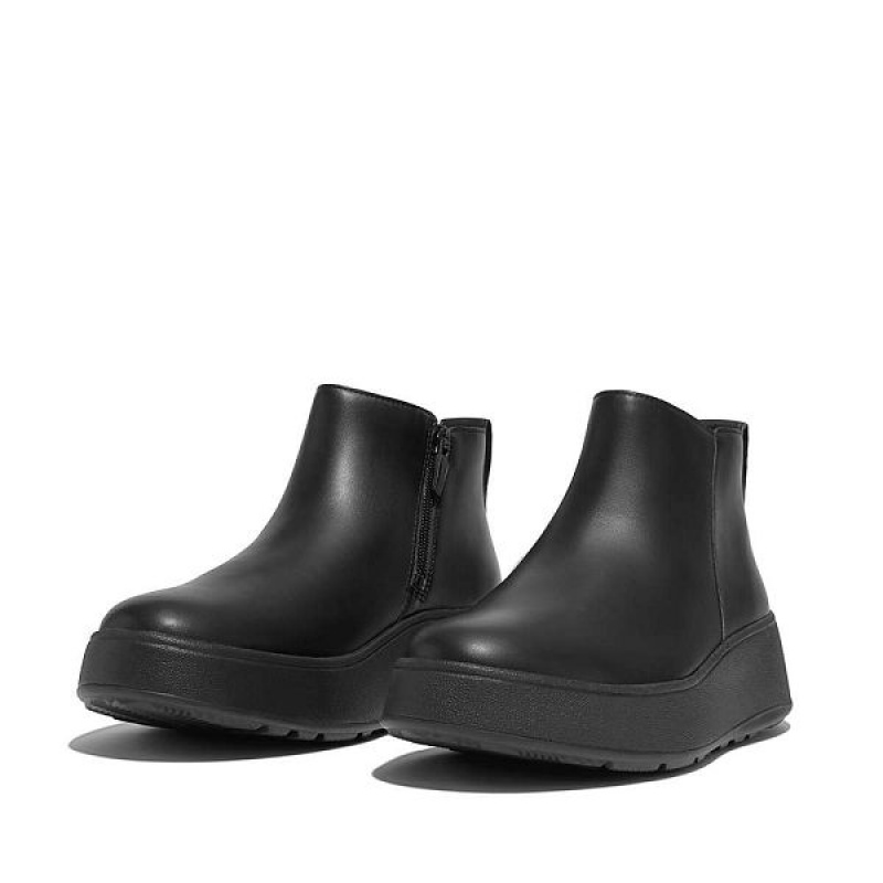 FitFlop F-Mode Leather Flatform Zip Women's Ankle Boots Black | 349WUAEZI