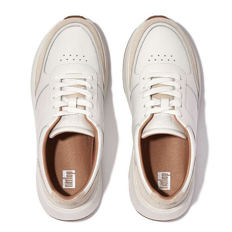 FitFlop F-Mode Leather Suede Flatform Women's Sneakers White | 620POQGER