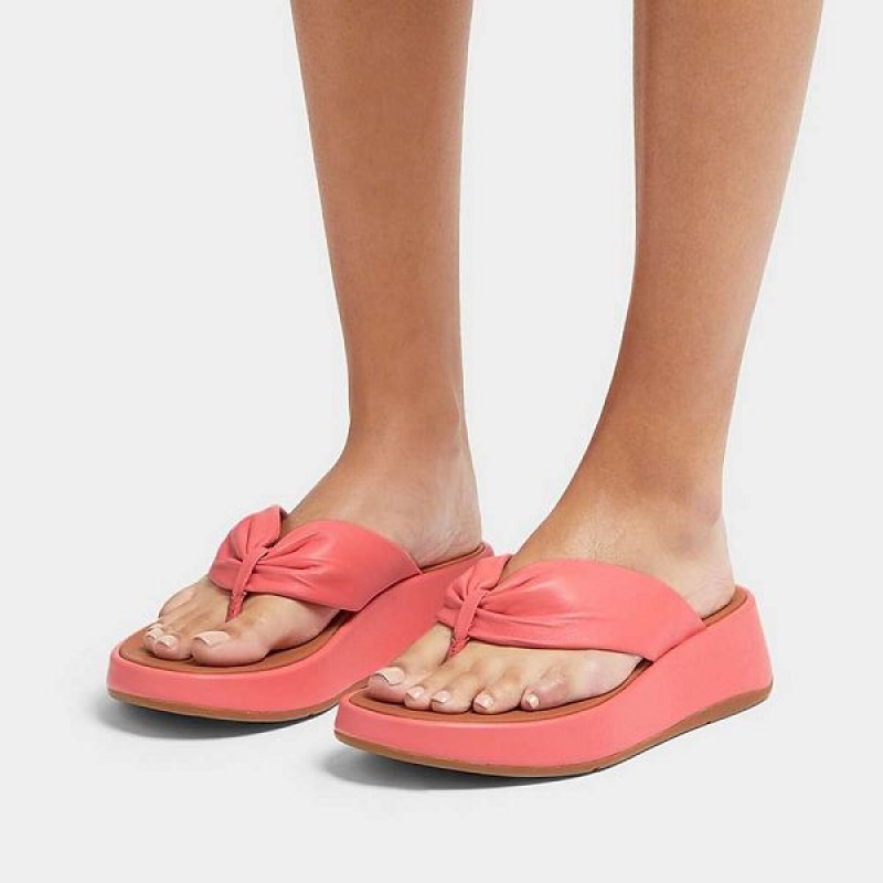 FitFlop F-Mode Leather Twist Flatform Toe-Post Women's Sandals Coral | 327DEJYZA