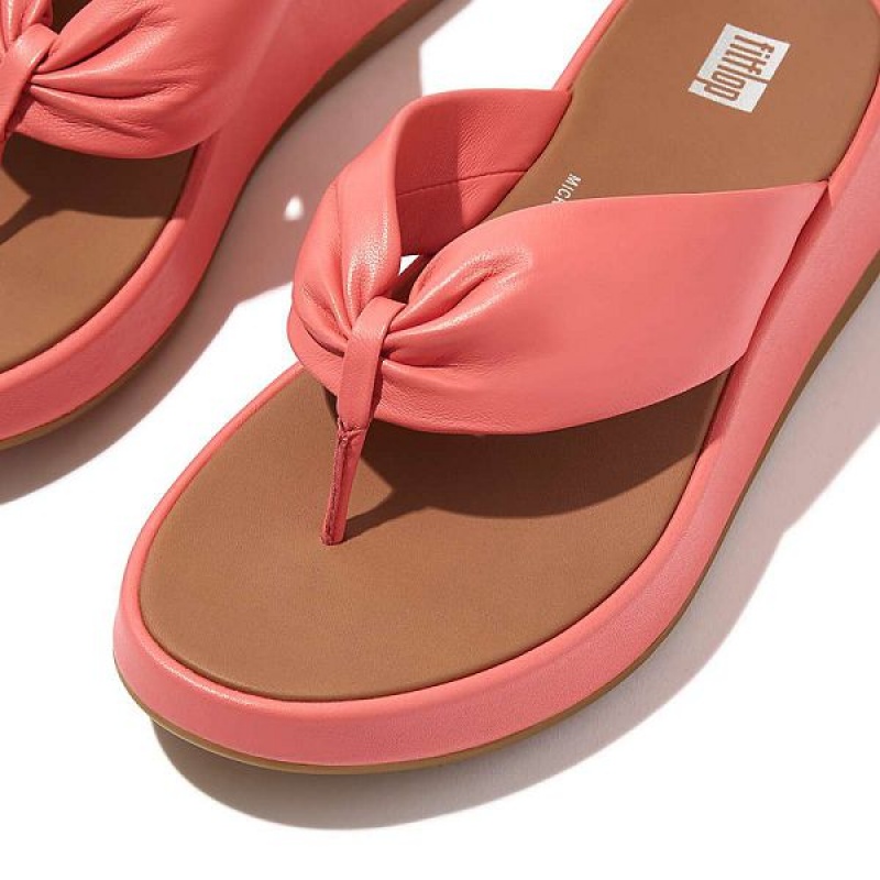 FitFlop F-Mode Leather Twist Flatform Toe-Post Women's Sandals Coral | 327DEJYZA