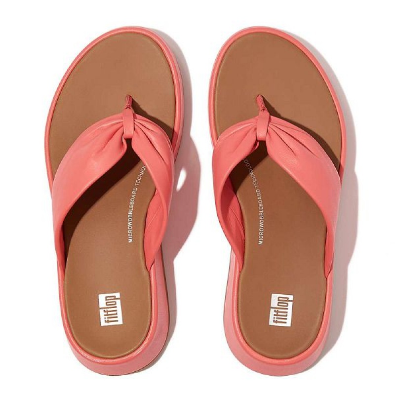 FitFlop F-Mode Leather Twist Flatform Toe-Post Women's Sandals Coral | 327DEJYZA