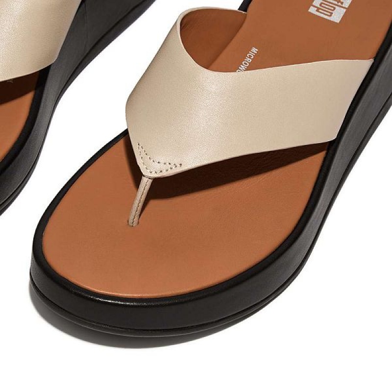 FitFlop F-Mode Luxe Leather Flatform Toe-Post Women's Sandals Beige / Black | 078GIVRPA