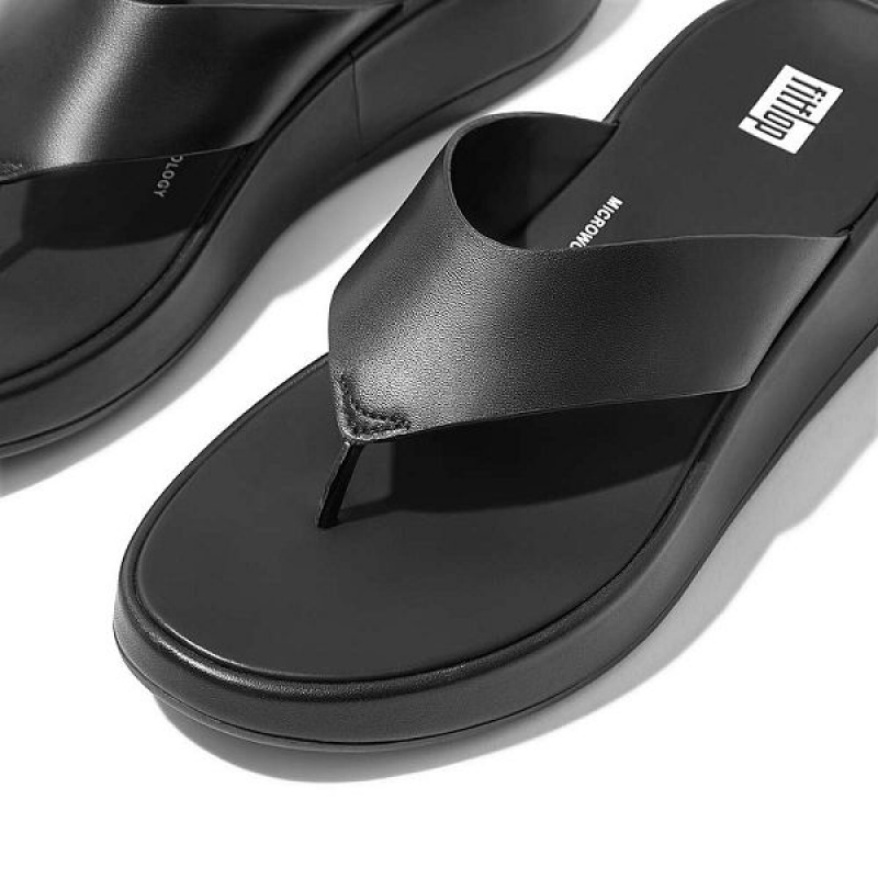 FitFlop F-Mode Luxe Leather Flatform Toe-Post Women's Sandals Black | 349IOWDBR