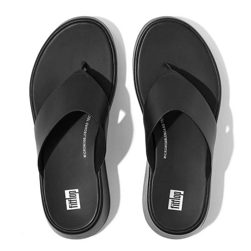 FitFlop F-Mode Luxe Leather Flatform Toe-Post Women's Sandals Black | 349IOWDBR