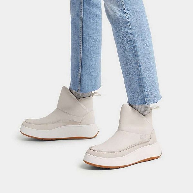 FitFlop F-Mode Nubuck-Mix Flatform Bootie Women's Sneakers Cream | 095SKMNHC