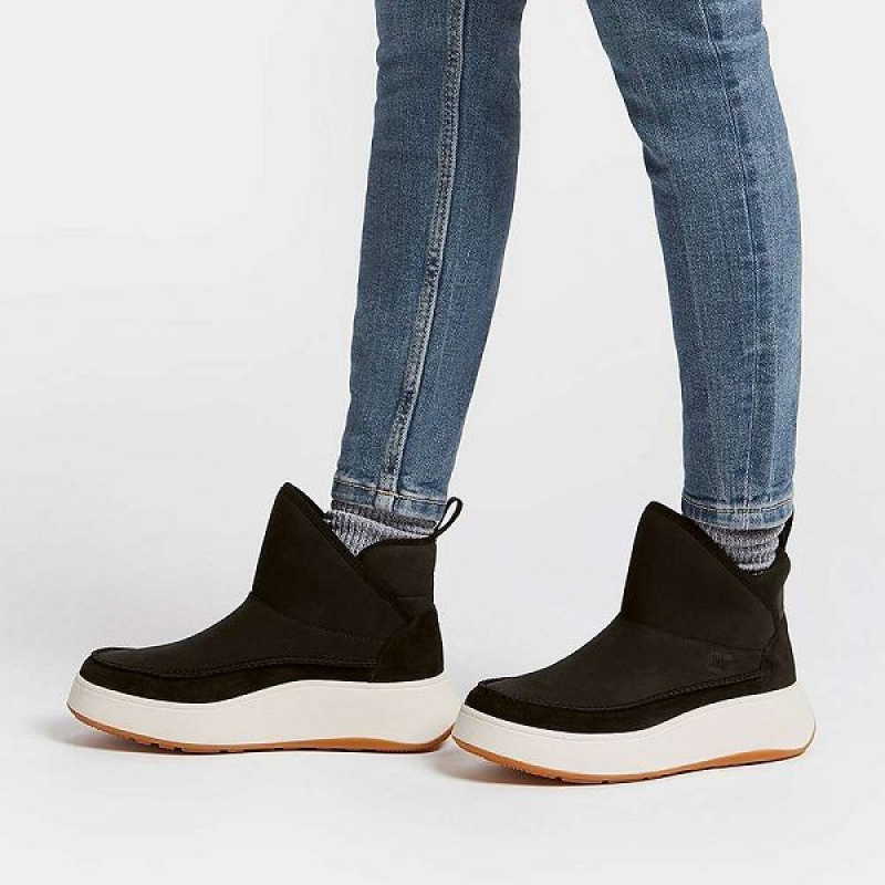 FitFlop F-Mode Nubuck-Mix Flatform Bootie Women's Sneakers Black | 925FVKCRA