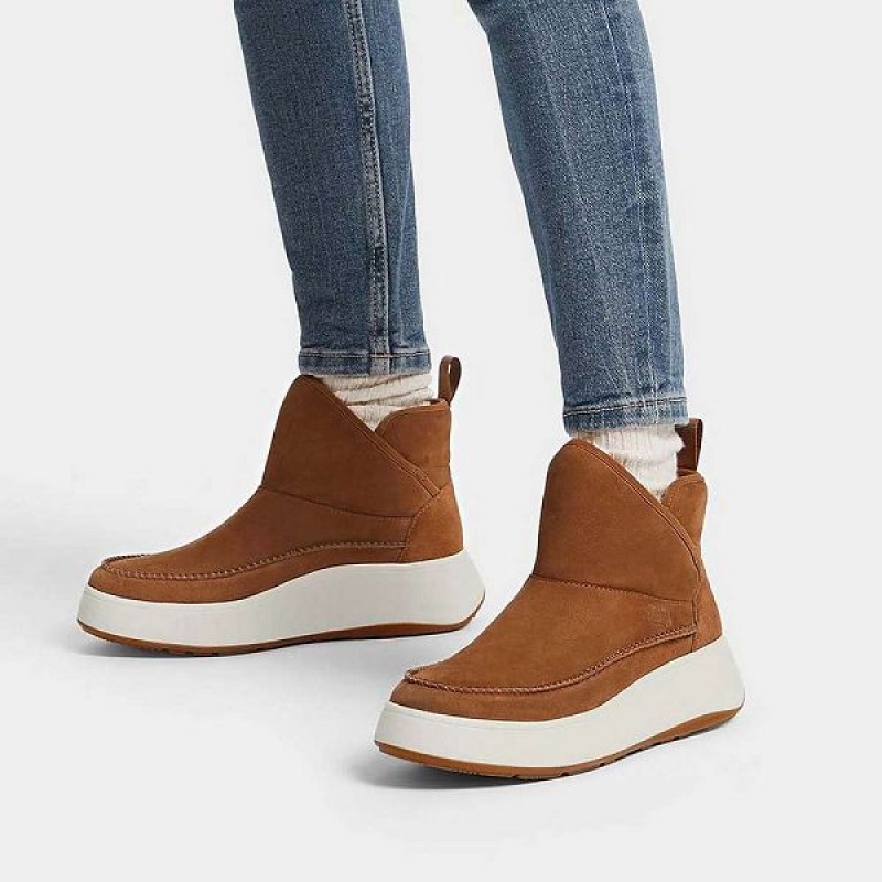 FitFlop F-Mode Nubuck-Mix Flatform Bootie Women's Sneakers Light Brown | 571CLTSFD