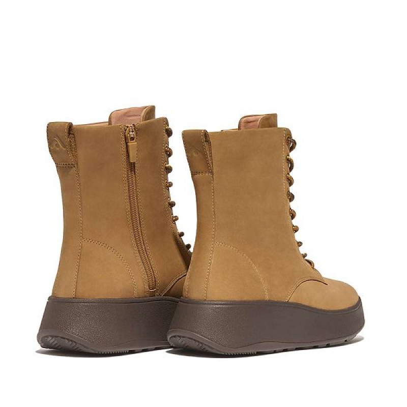 FitFlop F-Mode Nubuck Lace Up Flatform Women's Ankle Boots Brown | 420SZELPT