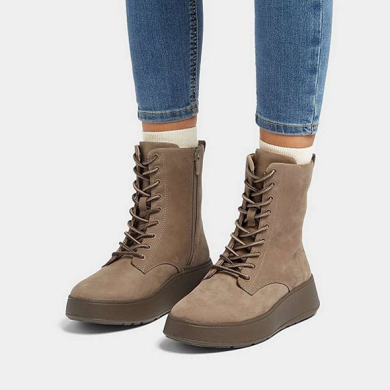 FitFlop F-Mode Nubuck Lace Up Flatform Women's Ankle Boots Grey | 895USZRPA