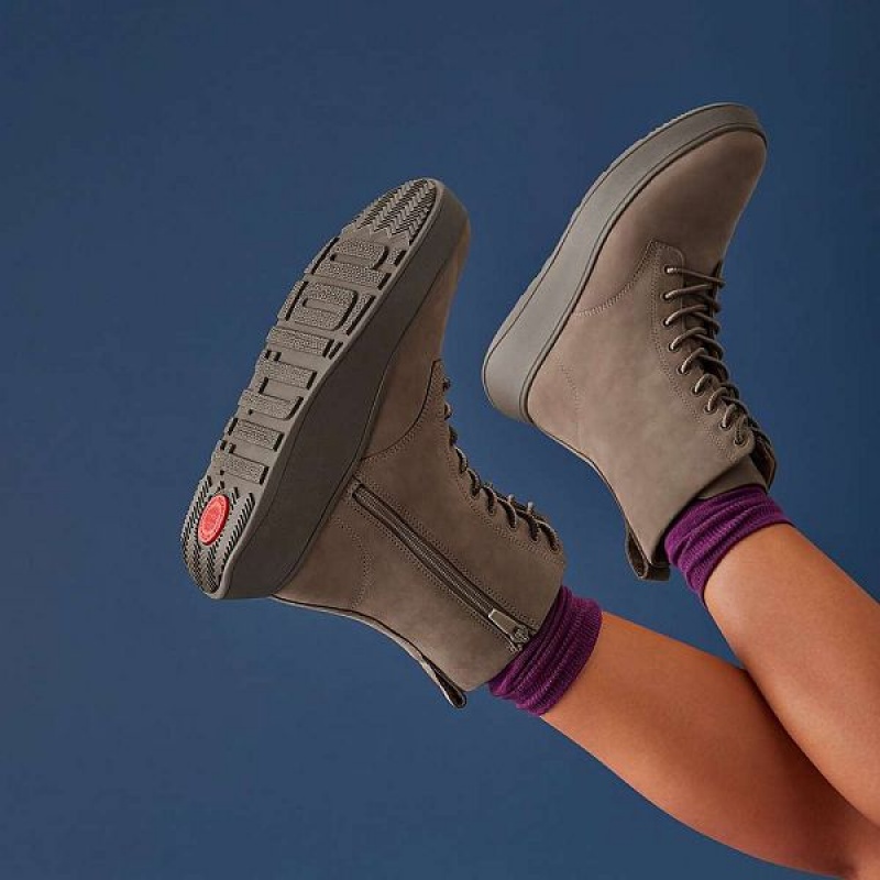 FitFlop F-Mode Nubuck Lace Up Flatform Women's Ankle Boots Grey | 895USZRPA