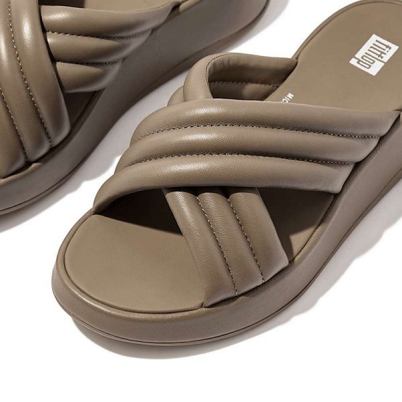 FitFlop F-Mode Padded Leather Flatform Cross Women's Slides Grey | 678DAGSTP