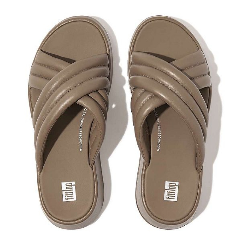 FitFlop F-Mode Padded Leather Flatform Cross Women's Slides Grey | 678DAGSTP