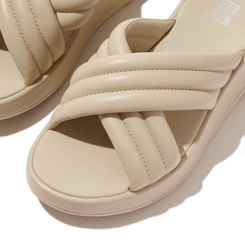 FitFlop F-Mode Padded Leather Flatform Cross Women's Slides Grey / Beige | 817WDUQXH