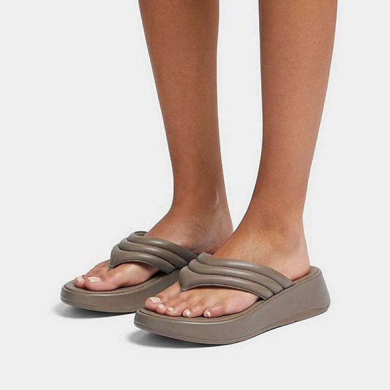 FitFlop F-Mode Padded Leather Flatform Toe-Post Women's Sandals Grey | 954OTBREC