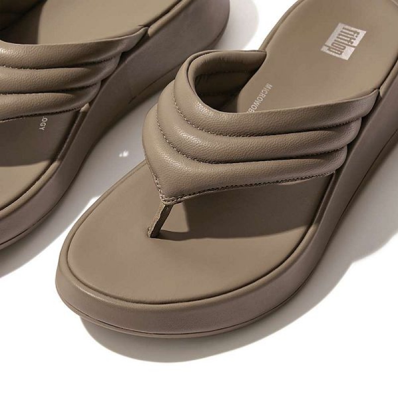 FitFlop F-Mode Padded Leather Flatform Toe-Post Women's Sandals Grey | 954OTBREC