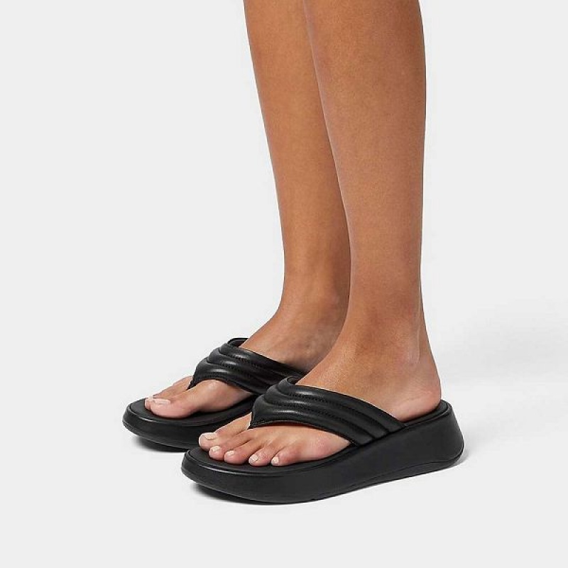 FitFlop F-Mode Padded Leather Flatform Toe-Post Women's Sandals Black | 497WLKJYC