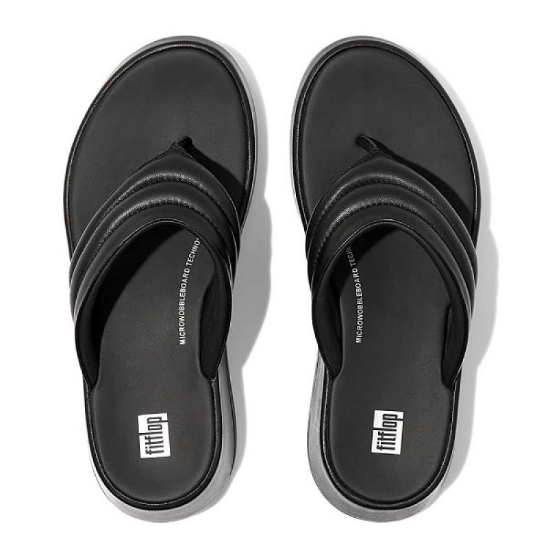 FitFlop F-Mode Padded Leather Flatform Toe-Post Women's Sandals Black | 497WLKJYC