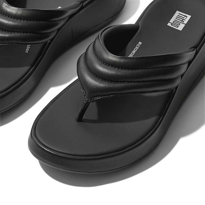 FitFlop F-Mode Padded Leather Flatform Toe-Post Women's Sandals Black | 497WLKJYC