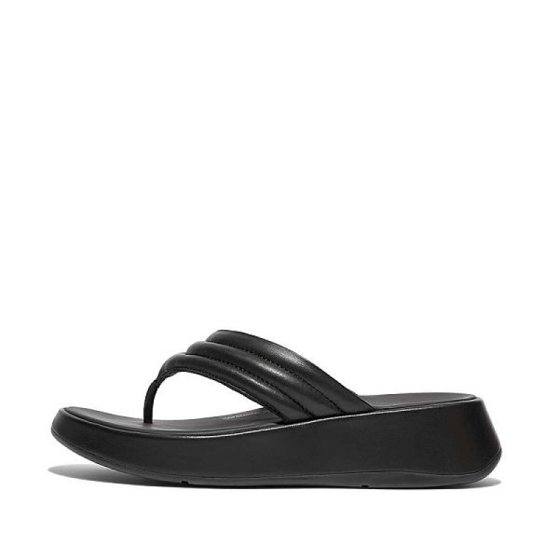 FitFlop F-Mode Padded Leather Flatform Toe-Post Women\'s Sandals Black | 497WLKJYC