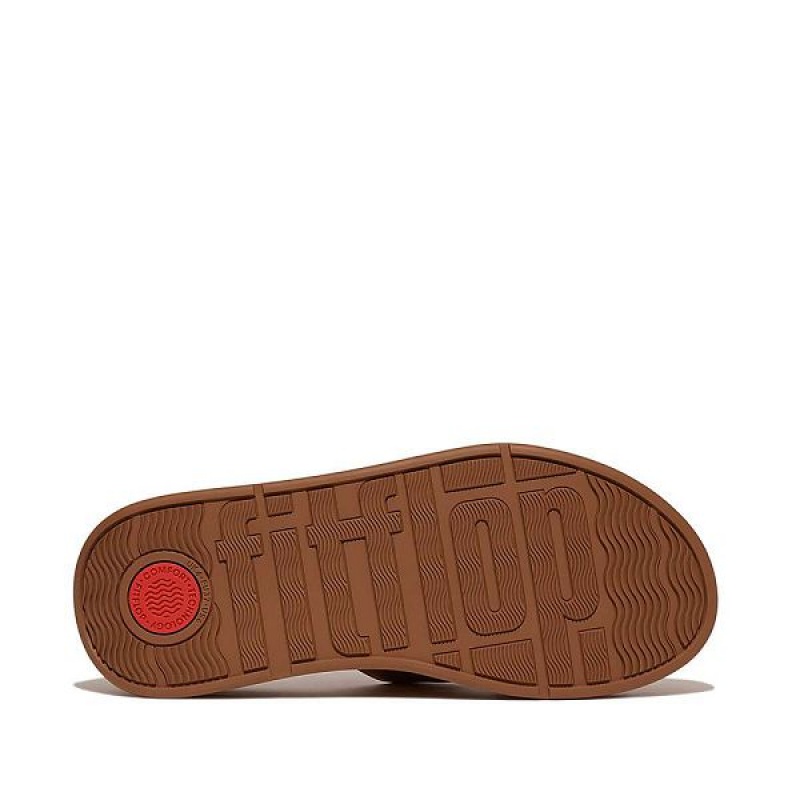 FitFlop F-Mode Raw Edge Leather Flatform H Bar Women's Slides Light Brown | 263BRMGJN