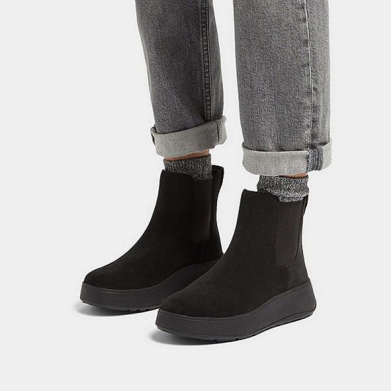 FitFlop F-Mode Suede Flatform Women's Chelsea Boots Black | 314OSKIXV