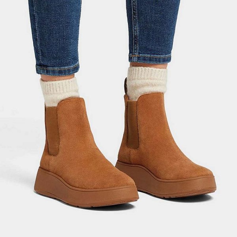 FitFlop F-Mode Suede Flatform Women's Chelsea Boots Light Brown | 048QUHOLE