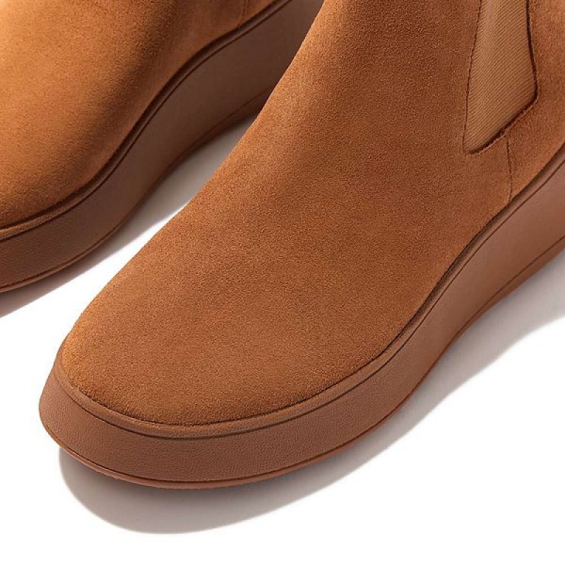 FitFlop F-Mode Suede Flatform Women's Chelsea Boots Light Brown | 048QUHOLE