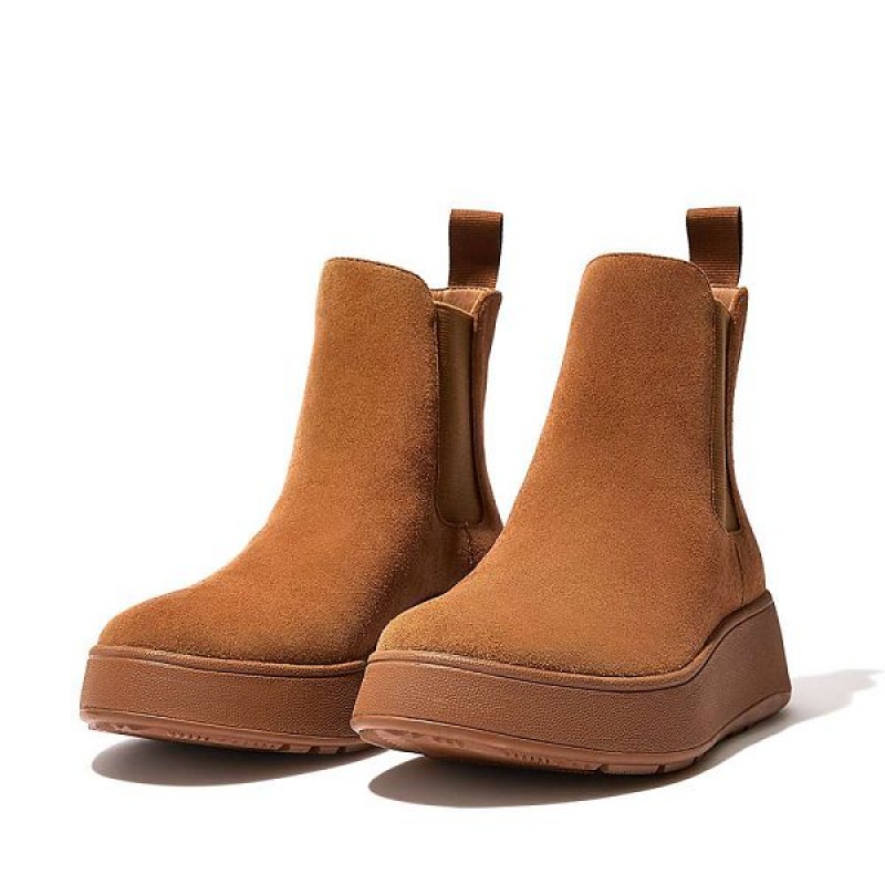 FitFlop F-Mode Suede Flatform Women's Chelsea Boots Light Brown | 048QUHOLE