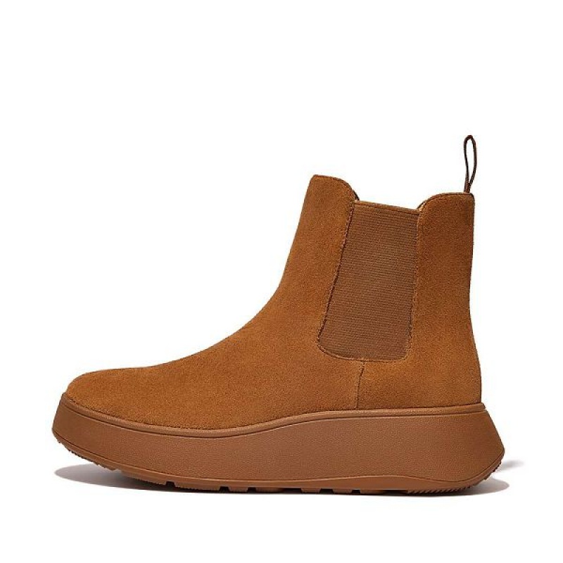 FitFlop F-Mode Suede Flatform Women\'s Chelsea Boots Light Brown | 048QUHOLE